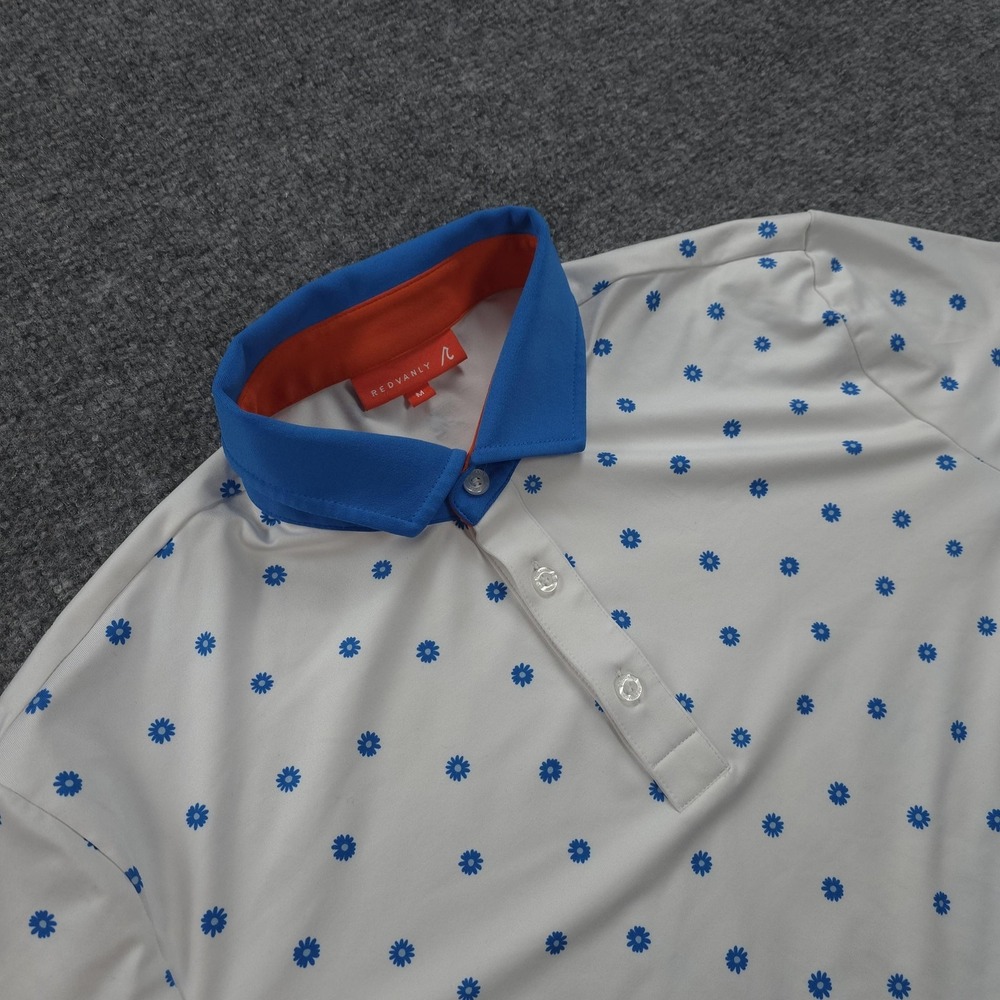 Redvanly Polo Shirt Mens Medium White Floral Print Golf Performance Stretch